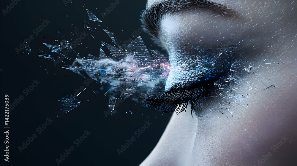 Poster an eye with digital elements suggesting data or a technological concept. it could be used for futuri