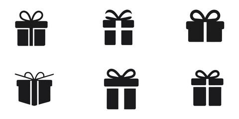 set of christmas gift box silhouette, Christmas gift box silhouette illustration, set of gift boxes vector black silhouette icons isolated on white background, Christmas gift box vector silhouette.