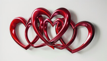 Fototapeta premium Romantic red ribbon with heart shape on white background, wedding anniversary, valentine's day, love and romance