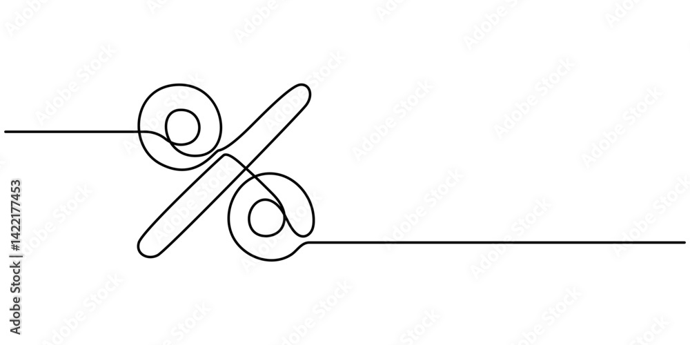 Poster linear background of percent sign. one continuous line drawing of a percent sign. vector illustratio