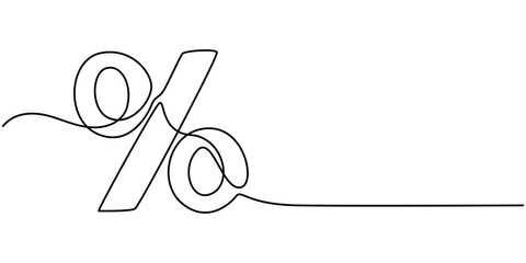 Linear background of percent sign. One continuous line drawing of a percent sign. Vector illustration. Linear percent icon isolated, Percent sign line art silhouette. One line continuous outline.