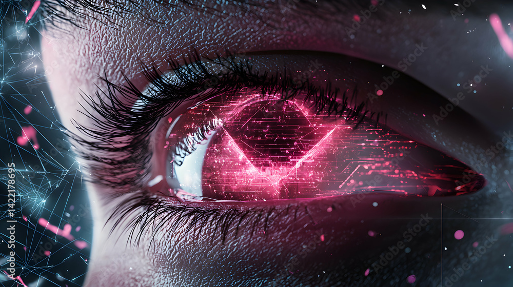 Aufkleber a close-up eye with digital enhancements. this futuristic image could be used for tech-related desig