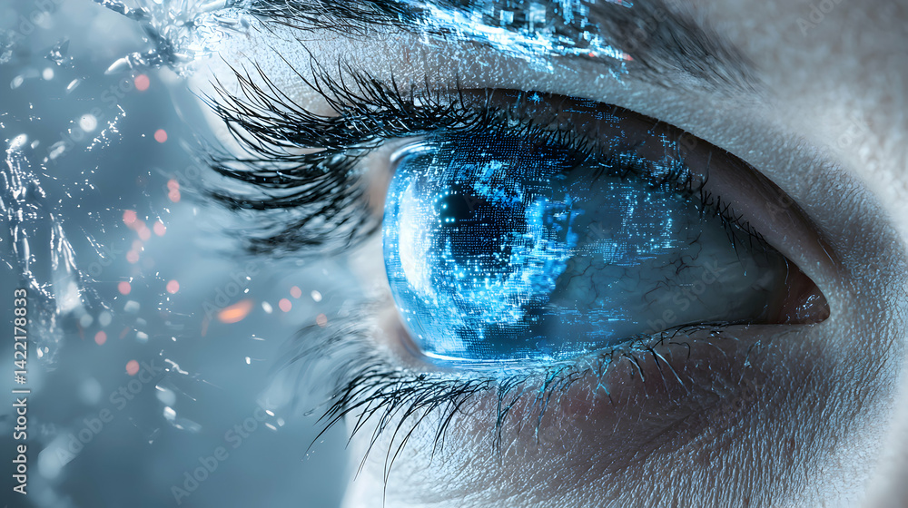 Aufkleber a futuristic eye showing a digital world. suggesting technology's influence on human perception a ca