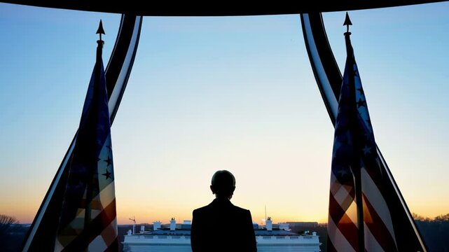 silhouette fo president of united states looking out the window 