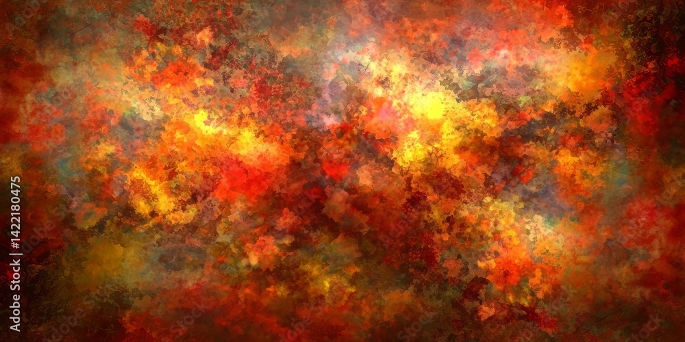 Aufkleber colorful abstract painting with a lot of red and yellow. the painting has a lot of texture and he is