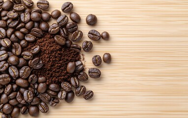 Coffee Beans & Grounds on Bamboo