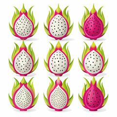 Dragonfruit icon set in flat vector style