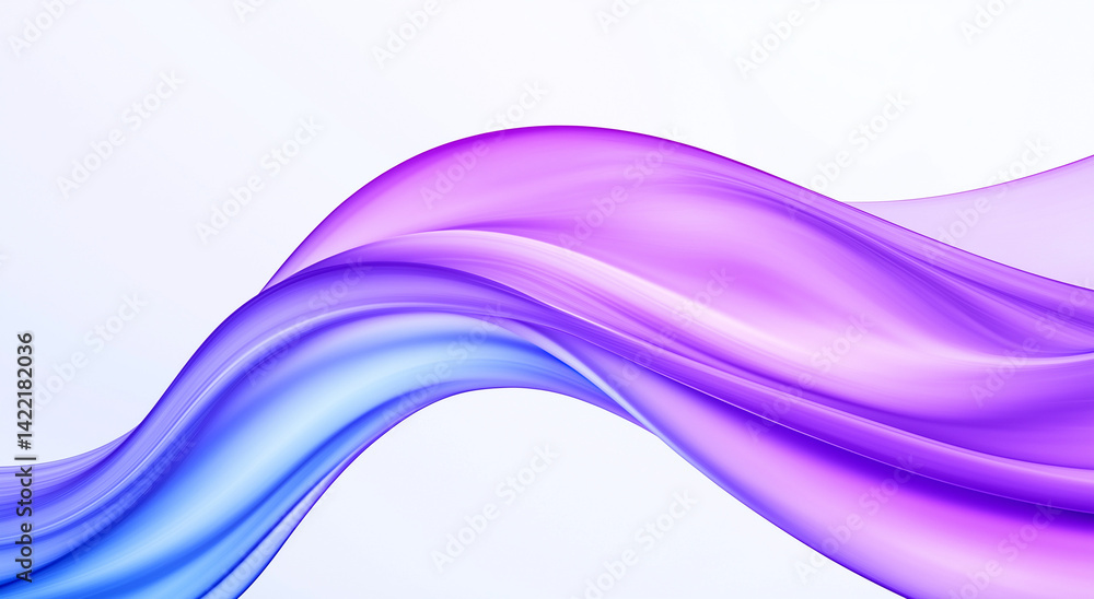 Poster abstract flowing fabric with purple and blue gradient on a white background creating a wave design