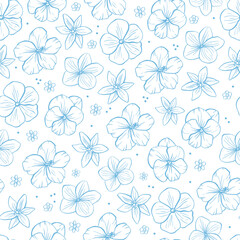 Seamless pattern with hand drawn tropical vector flowers