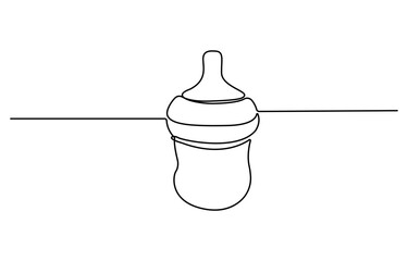 Continuous one line drawing of baby feeding bottle. Baby drink bottle with love outline vector illustration.
