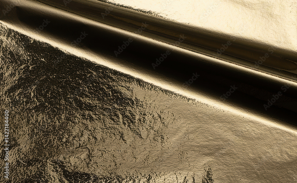 Aufkleber Gold metallic foil texture with a crumpled, folded surface. Shiny, reflective material with a rich gleam and moody, dark shadow. Elegant, luxurious design with bright highlights, smooth paper texture