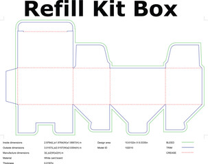 Refill kit box die cut template layout with bleed trim and crease lines
