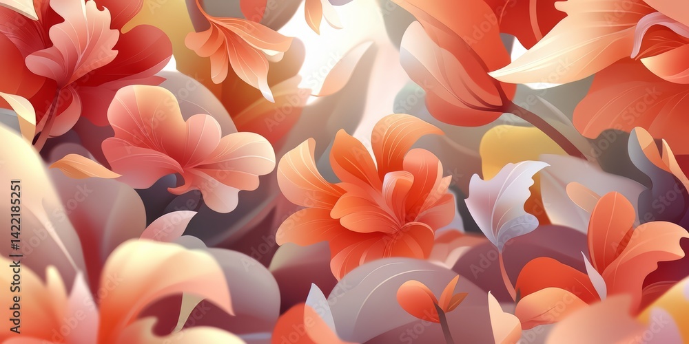 Poster colorful bouquet of flowers with a bright orange hue. the flowers are arranged in a way that creates
