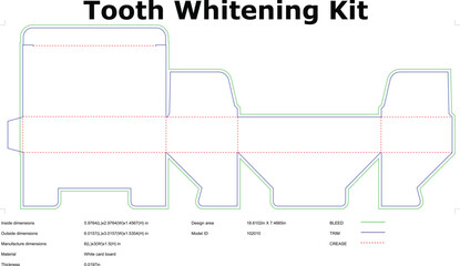 Tooth whitening kit packaging die cut template flat vector design with dimensions