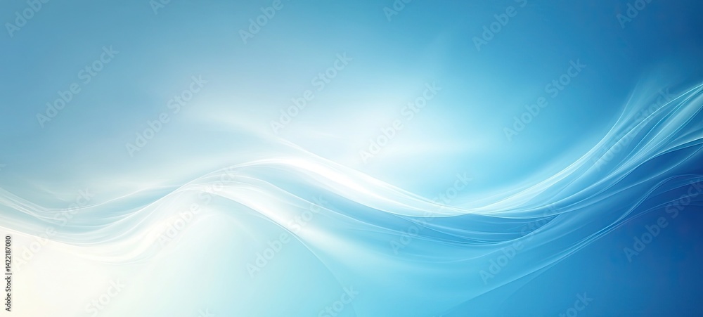 Poster abstract light blue background with wavy luminous lines and subtle gradient