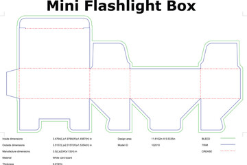 Mini flashlight box die cut template packaging design vector illustration