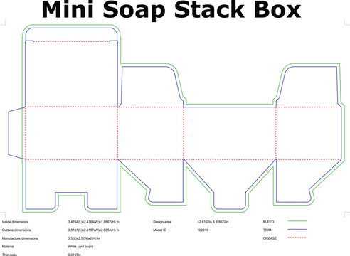 Mini soap stack box packaging die cut template vector layout design for cardboard