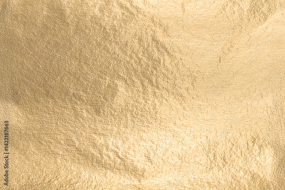 Poster Gold metallic foil texture with a smooth, soft surface. Shiny, glowing design in a rich yellow tone, creating an elegant, premium effect. Refined, minimal pattern with subtle shimmer and a clean,.
