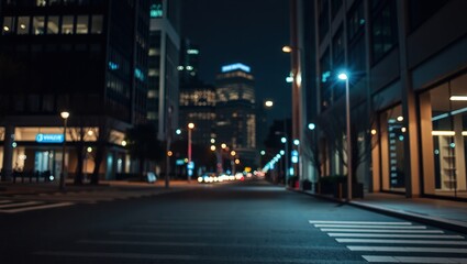 Cityscape at Night, Soft Glow Illuminating Urban Streets