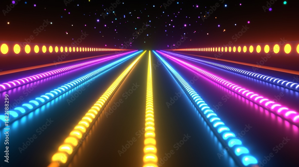 Aufkleber colorful light show with neon lights and a dark background. the lights are arranged in a row and are