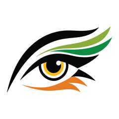 Stylized eye graphic with black green and orange elements decorative design