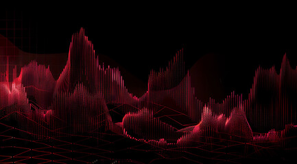 Abstract red digital landscape with glowing grid and wave pattern