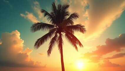 Obraz premium Palm Tree Sunset Landscape - A Tropical Paradise