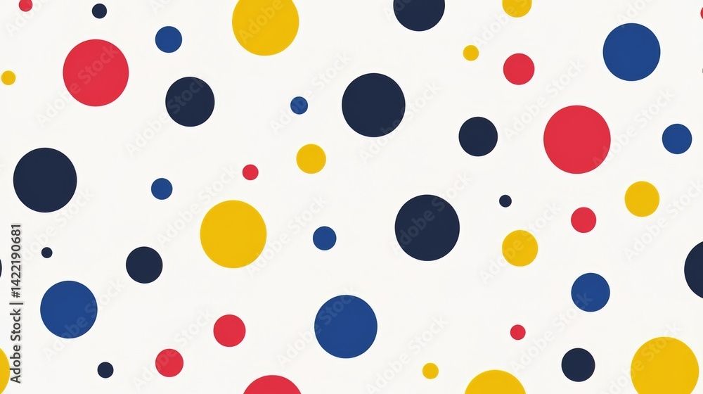 Poster colorful pattern of polka dots. the dots are in various sizes and colors, creating a playful and fun