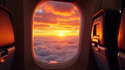 Naklejka premium Breathtaking Sunset View from Airplane Window