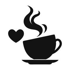 Minimalist coffee cup icon with heart shape symbolizing love and warmth