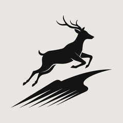 Silhouette of a majestic deer leaping with antlers and dynamic shadow