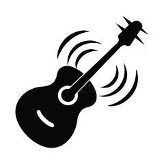Acoustic guitar sound wave illustration black and white music instrument graphic