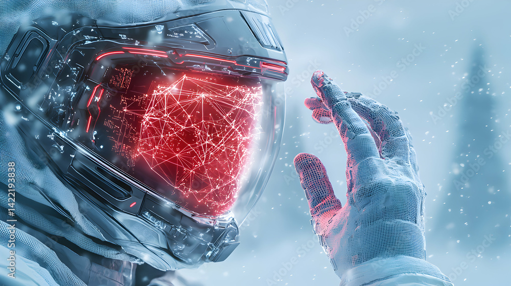 Aufkleber a futuristic astronaut touches a digital projection inside a helmet. suggests themes of artificial i