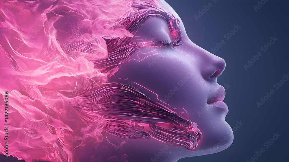 Poster an ethereal artwork showcasing a face with energetic tendrils swirling around it. use it as a captiv