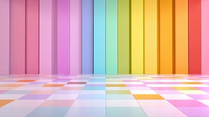 Colorful wall with a rainbow of colors. The wall is made of blocks and is very colorful