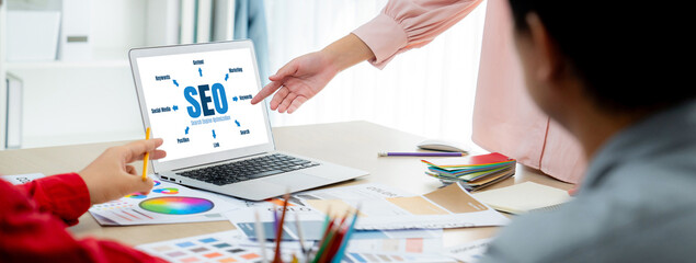 SEO search engine optimization for brisk e-commerce and online retail business showing on computer...