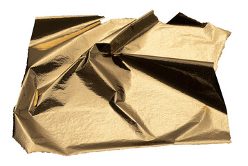 Golden foil sheet with reflective, shiny folds creating an opulent, modern design. Radiant gold...