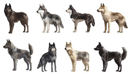 Eight Dog Breeds with Profile Views.