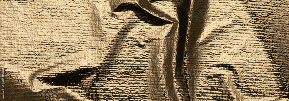 Poster golden foil surface with a polished, crumpled texture. elegant, shiny drapery creating a beautiful g