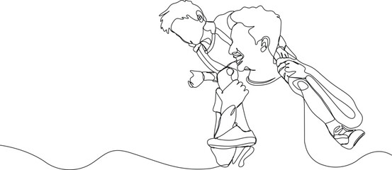 Continuous single line drawing of father and son line art vector illustration. Happy father's day concept line art. Father and son line art. Father and baby one line art template.