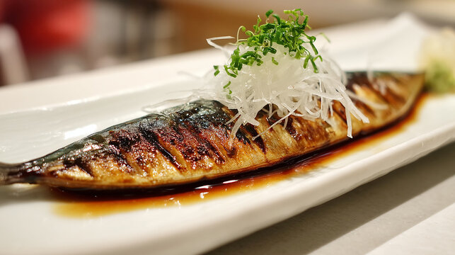 Shioyaki saba grilled mackerel with grated daikon