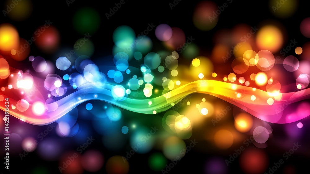 Poster colorful wave with many different colored circles. the circles are of different sizes and are scatte
