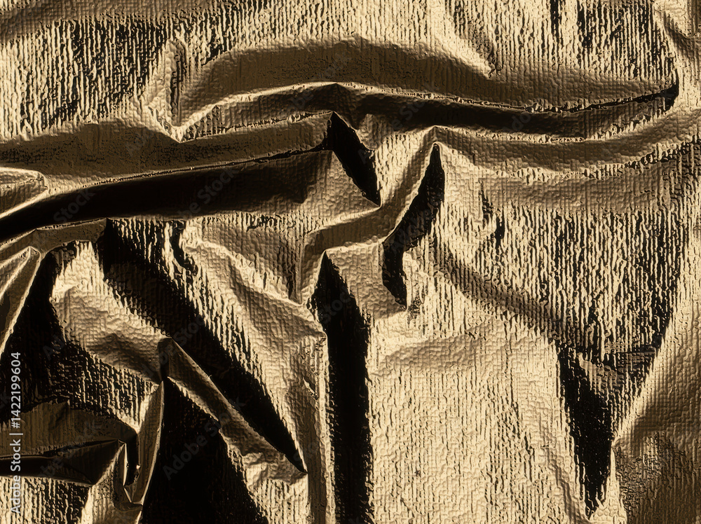 Poster golden foil with a shiny, polished sheen. elegant, reflective fabric with a crumpled texture and bea