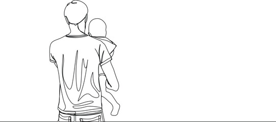 Father and son one line art template. Continuous single line drawing of father and son line art vector illustration. Happy father's day concept line art. Father and son line art.