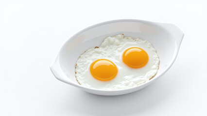Two Fried Eggs in White Dish on White Background