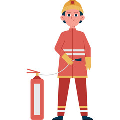 Male firefighter character wearing helmet and gear in vector flat design