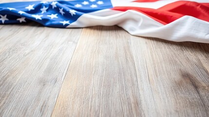 Obraz premium A close-up of the United States flag draped on a wooden surface, symbolizing patriotism and national holidays like Independence Day and Memorial Day.