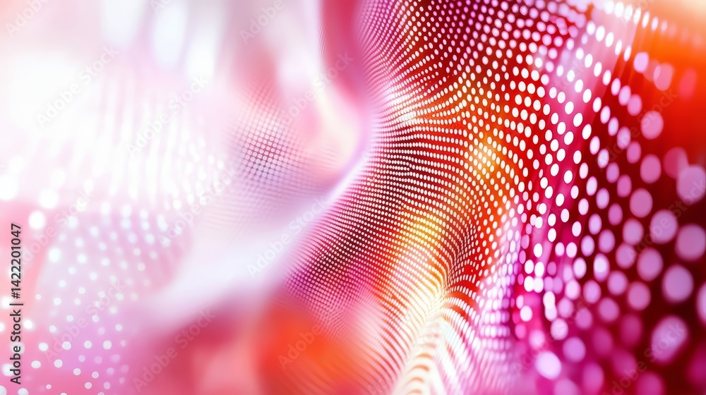 Fototapete Colorful, abstract background with a red and white swirl. The background is filled with dots of various sizes and colors. The image has a vibrant and energetic feel to it, with the red