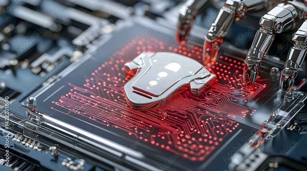 Fototapete a futuristic image showing a robot hand interacting with a circuit board. ideal for tech articles or