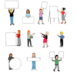 Illustration Frauen präsentieren leere rahmen